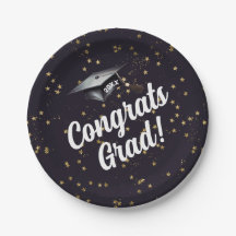 Congrats Grad Blue Gold Confetti Graduation Party
