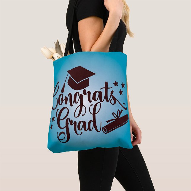 Congrats Grad Blue Graduation Celebration Tote Bag (Creator Uploaded)