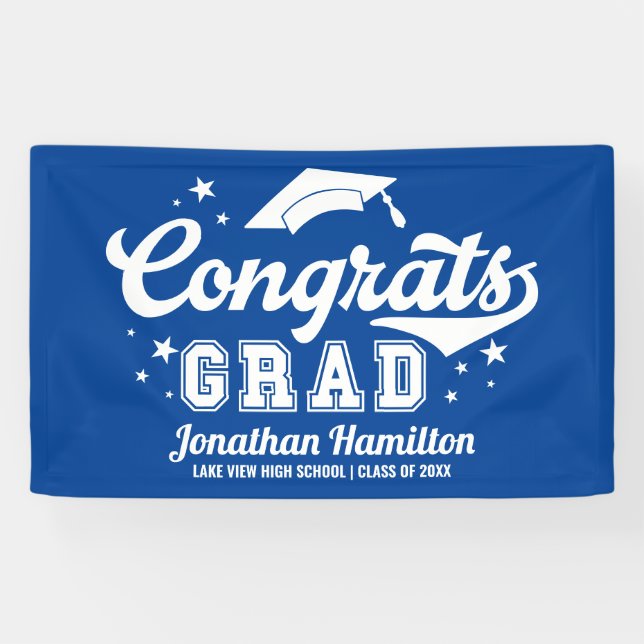 Congrats Grad Blue Graduation Party Banner (Horizontal)