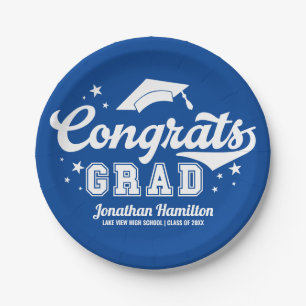 Congrats Grad Blue Graduation Party Paper Plate