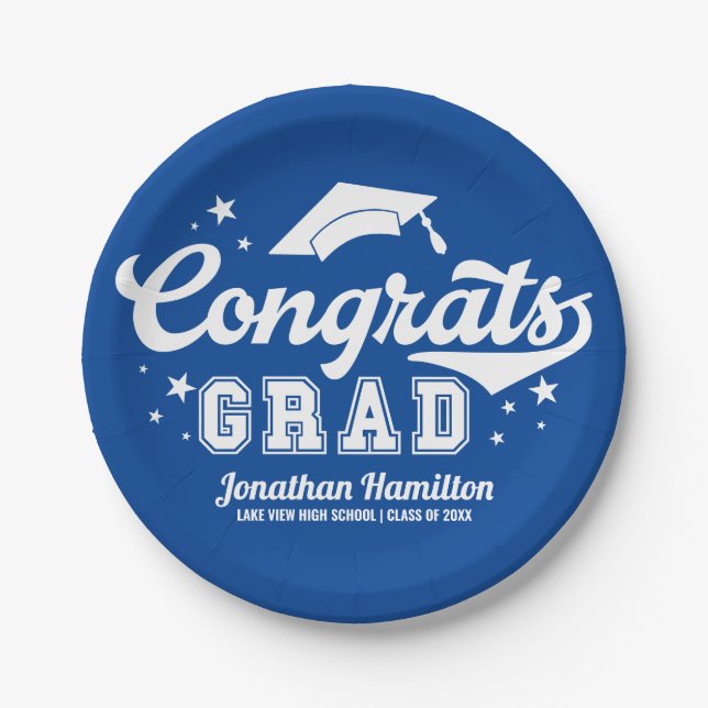 Congrats Grad Blue Graduation Party  Paper Plate (Front)
