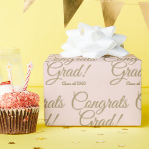 Congrats grad blush pink custom script class year wrapping paper