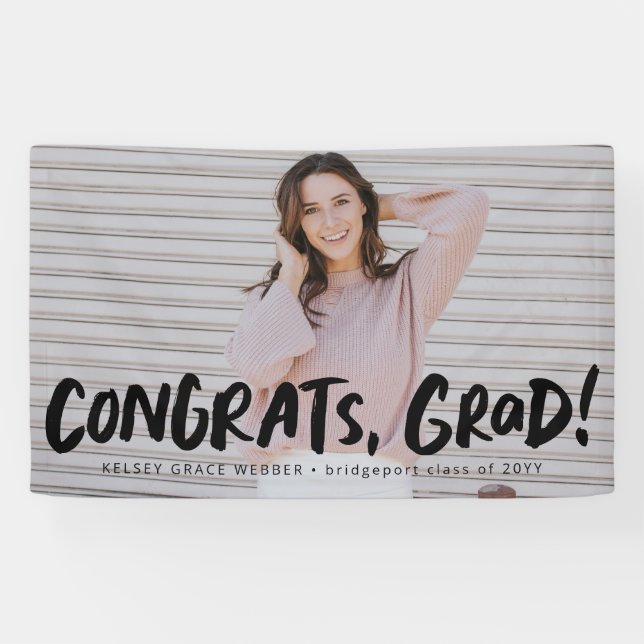 Congrats grad bold black one photo graduation  banner (Horizontal)