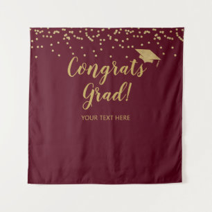 Congrats grad burgundy and gold Backdrop banner Tapestry