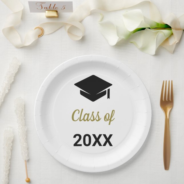 Congrats Grad Class Of Any Year Graduation Cap Paper Plate (Wedding)