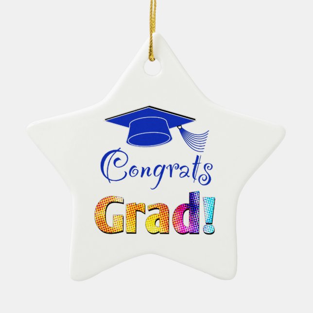 Congrats Grad Colours, Fun Ceramic Ornament (Front)
