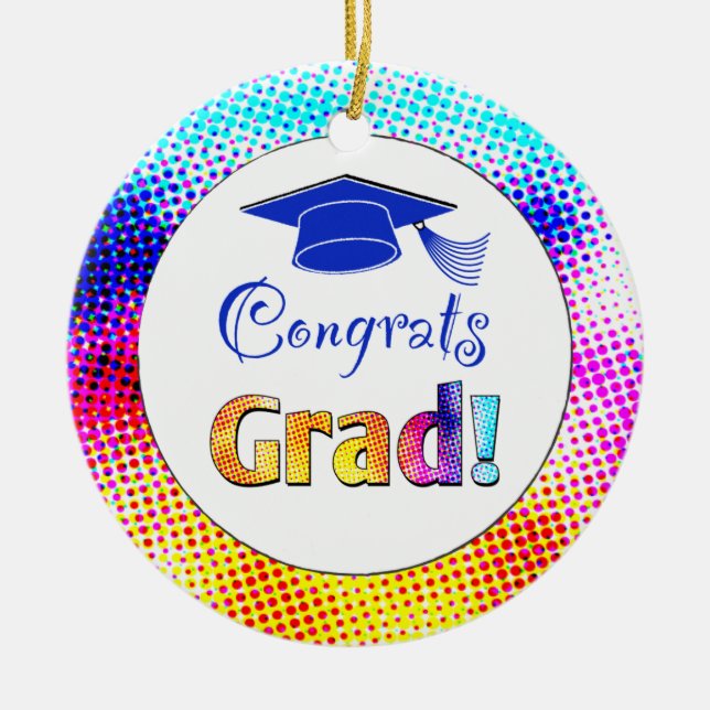 Congrats Grad Colours, Fun Ceramic Ornament (Front)