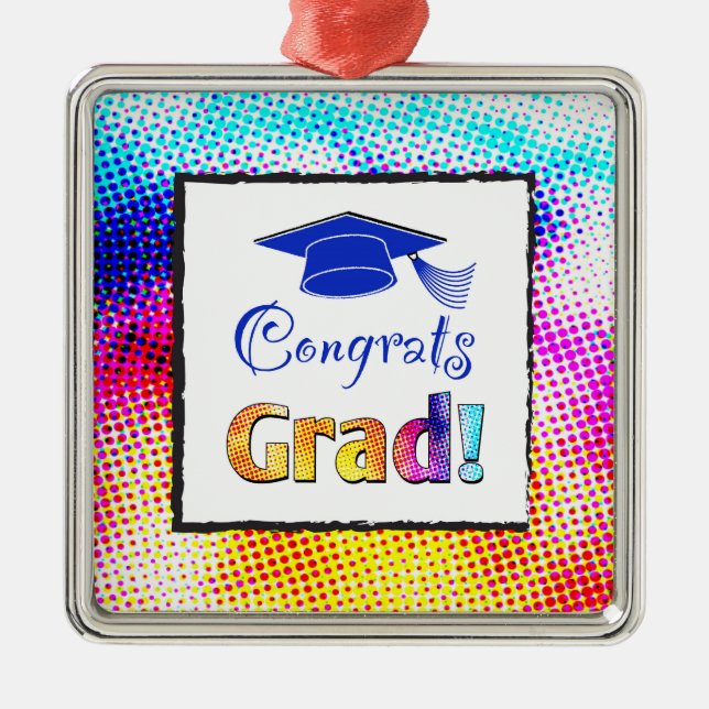 Congrats Grad Colours, Fun Metal Ornament (Front)