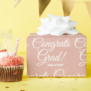 Congrats grad custom class year script dusty pink wrapping paper