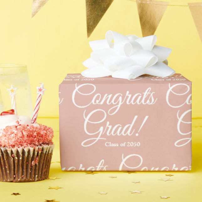 Congrats grad custom class year script dusty pink wrapping paper (Birthday Party)