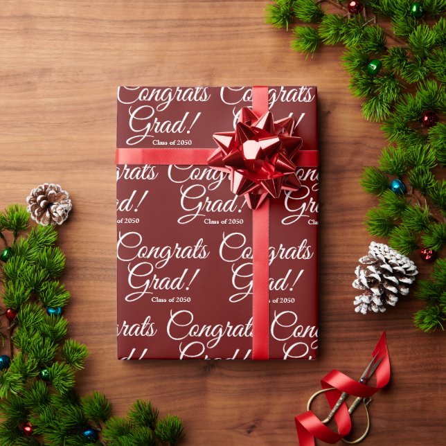 Congrats grad custom class year script maroon wine wrapping paper (Holiday Gift)