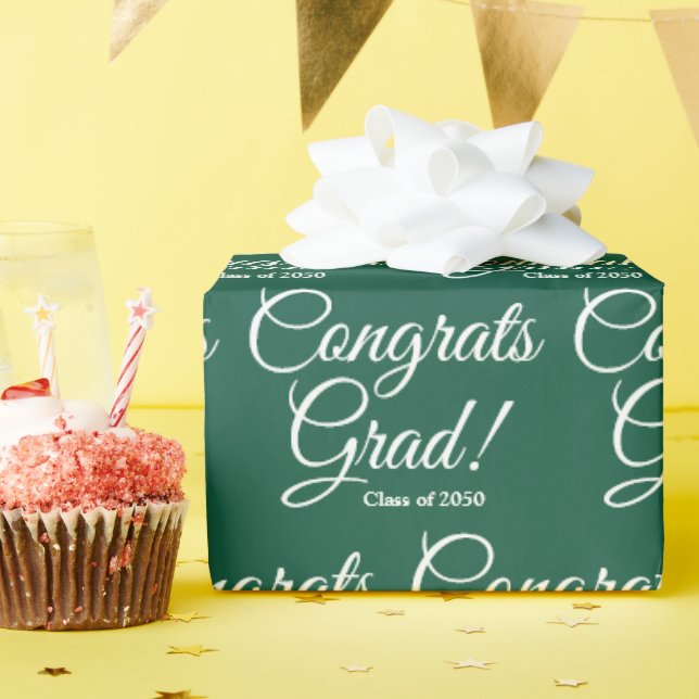 Congrats grad custom class year script text green wrapping paper (Birthday Party)
