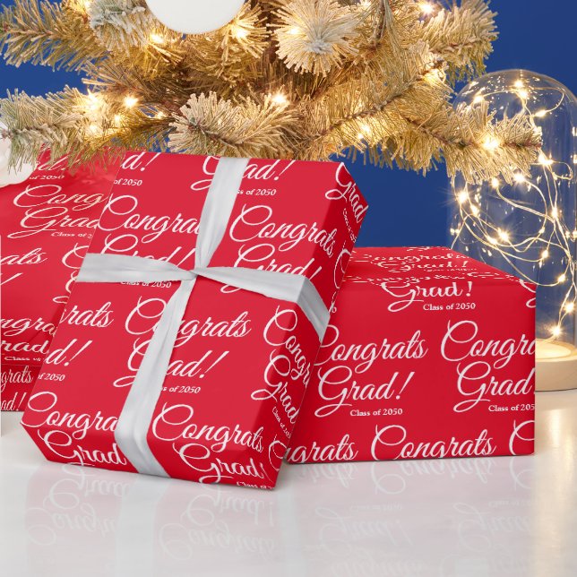 Congrats grad custom script class year elegant red wrapping paper (Holidays)