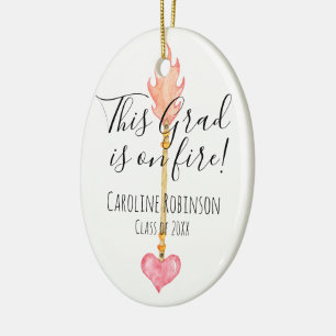 Congrats Grad Elegant Modern Pink Heart Arrow Ceramic Ornament