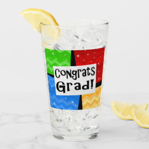 Congrats Grad Festive Multicolor Graduation Party Glass
