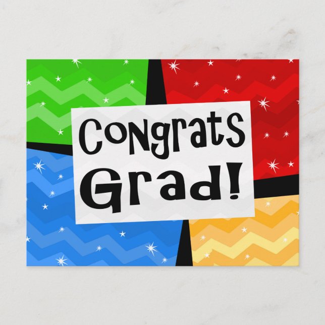 Congrats Grad Festive Multicolor Graduation Party Invitation Postcard (Front)