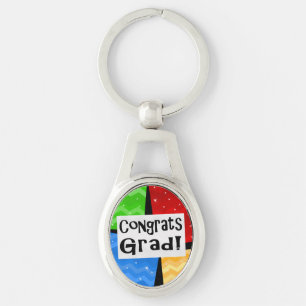 Congrats Grad Festive Multicolor Graduation Party Key Ring