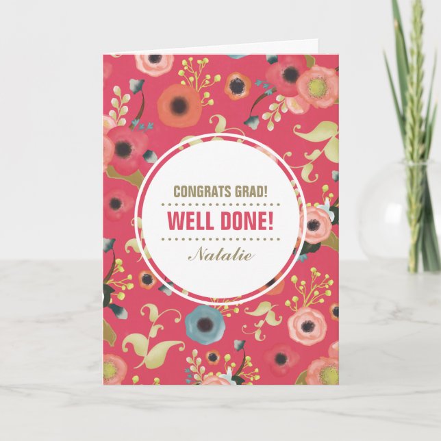 Congrats Grad. Floral Pattern Custom Card (Front)