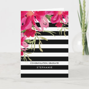 Congrats Grad. Floral   Stripe Pattern Card