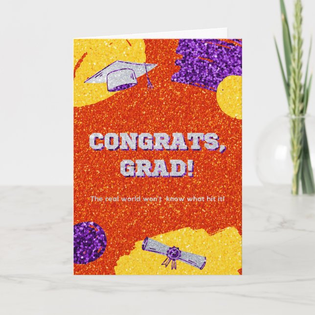 Congrats Grad Glitter Graduation Card (Front)