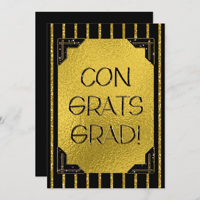 Congrats Grad! Gold and Black Faux Glitter Stripes (Front/Back)