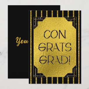 Congrats Grad! Gold and Black Faux Glitter Stripes