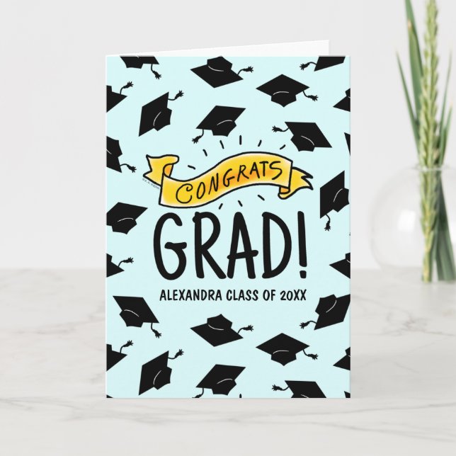 Congrats Grad Gold Banner Celebration Pattern Card (Front)