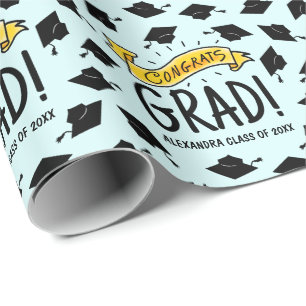 Congrats Grad Gold Banner Celebration Pattern Wrapping Paper