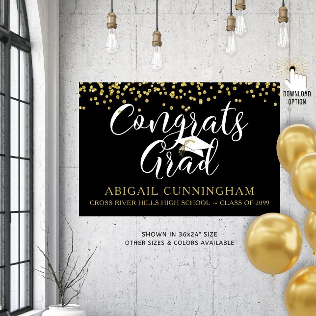 CONGRATS GRAD Gold Confetti Script Custom Colour Poster (Creator Uploaded)