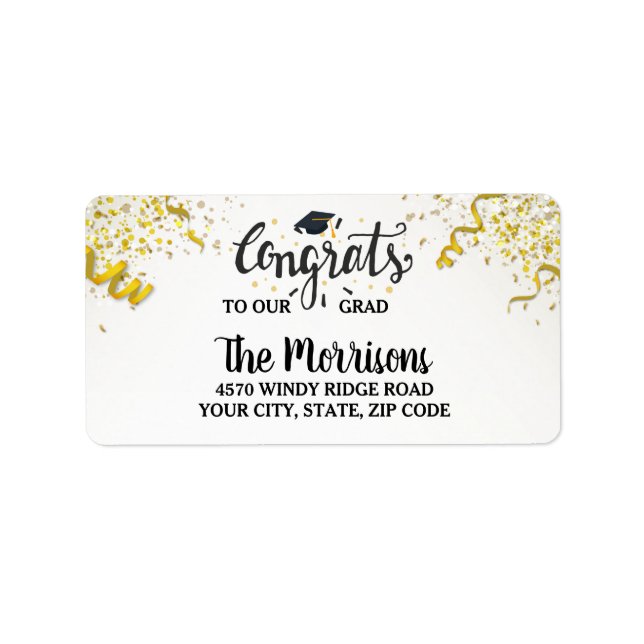 Congrats Grad Gold Confetti Streamers Fun Custom Label (Front)