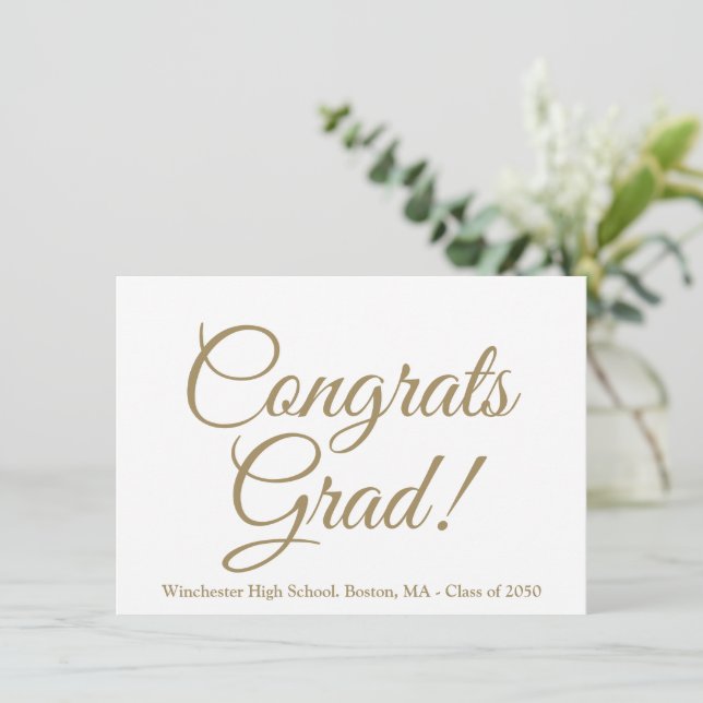 Congrats grad gold custom school class year card (Standing Front)
