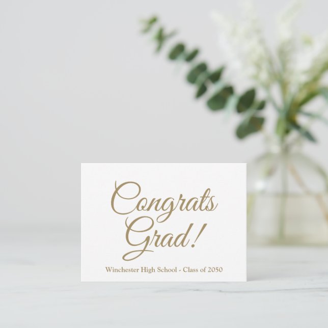 Congrats grad gold custom school class year simple enclosure card (Standing Front)