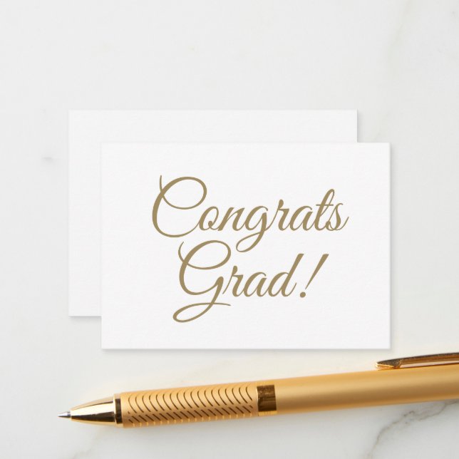 Congrats grad gold custom script text elegant enclosure card (Front/Back In Situ)
