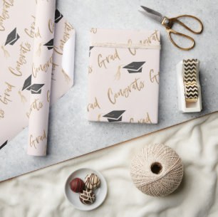 Congrats Grad Gold Foil Graduation Cap and Tassel  Wrapping Paper