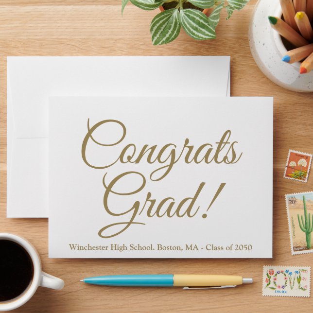 Congrats grad gold school class year elegant envelope (Desk)