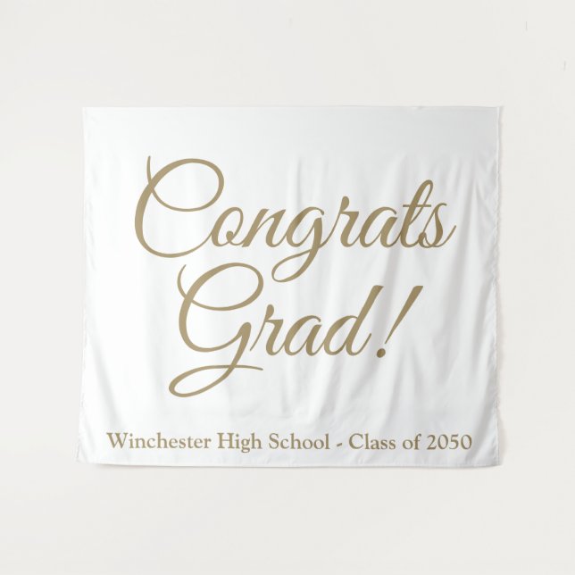 Congrats Grad gold script class year graduation Tapestry (Front (Horizontal))