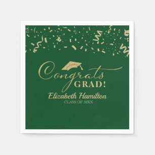 Congrats Grad Gold Script Graduation Green  Napkin