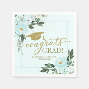 Congrats Grad Gold Teal Floral Graduation Party Napkin
