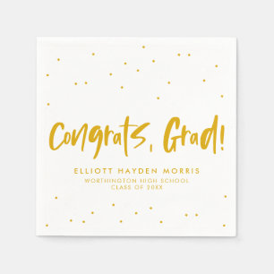 Congrats grad golden yellow confetti graduation napkin