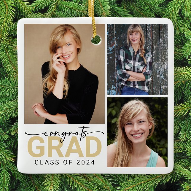 Congrats Grad Graduation Photo Keepsake Ceramic Ornament (Creator Uploaded)