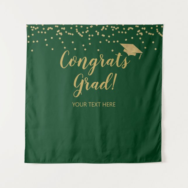 Congrats grad green and gold Backdrop banner Tapestry (Front)