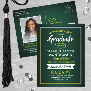 Congrats Grad Green and Gold Save the Date Photo Announcement Postcard
