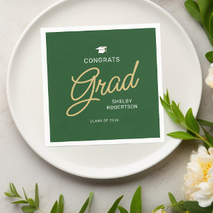 Congrats Grad Modern Script Green Graduation Napkin
