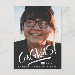 Congrats Grad Modern Script Photo Grad Party Invitation Postcard