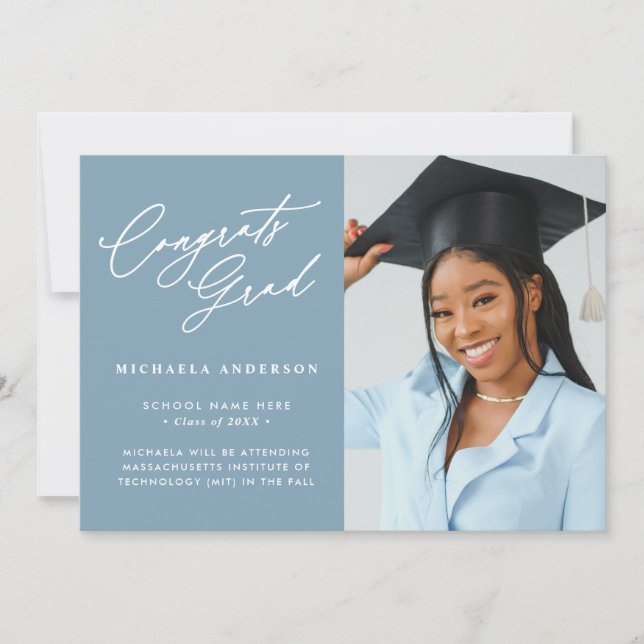 Congrats Grad Modern Script Photo Graduation Announcement (Front)
