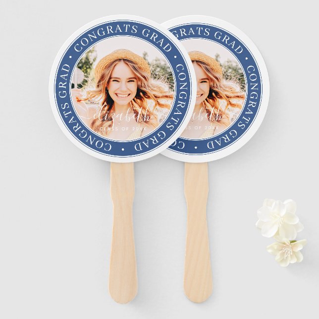 Congrats Grad Modern Simple Custom Photo Hand Fan (Front and Back)