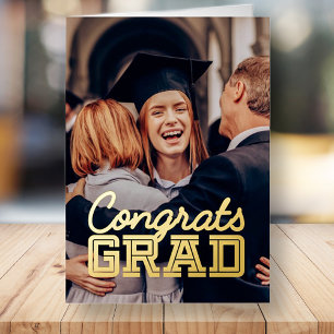 Congrats Grad Modern Simple Graduation Photo Foil Greeting Card