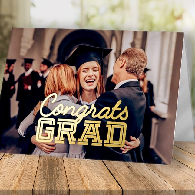 Congrats Grad Modern Simple Graduation Photo Foil Greeting Card (Creator Uploaded)