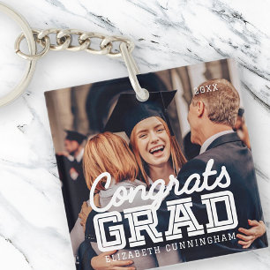 Congrats Grad Modern Simple Preppy Photo Key Ring