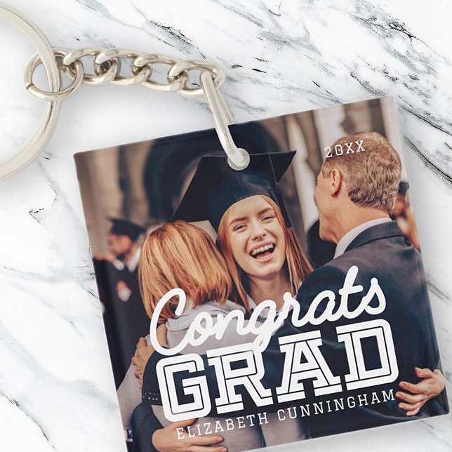 Congrats Grad Modern Simple Preppy Photo Key Ring (Creator Uploaded)